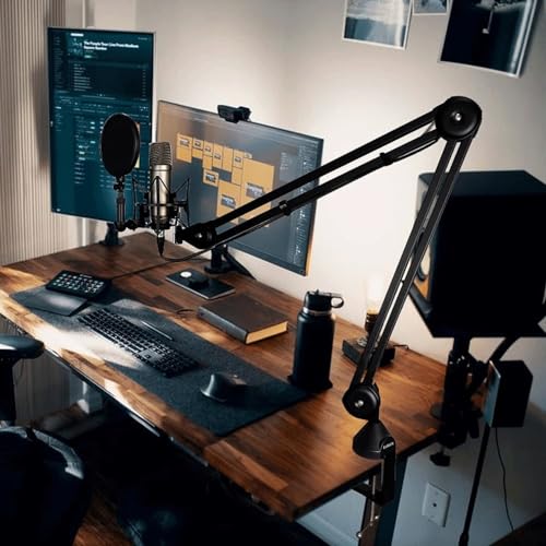 Mic Stand Desk Foldable Low Profile Mic Arm, Maximum Load 2kg Suspension Boom, Desktop Boom Microphone Stand With Universal Clip For Streaming Recording Podcast Game 360° Mic Stand ( Size : Short )
