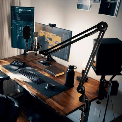 Mic Stand Desk Foldable Low Profile Mic Arm, Maximum Load 2kg Suspension Boom, Desktop Boom Microphone Stand With Universal Clip For Streaming Recording Podcast Game 360° Mic Stand ( Size : Short )