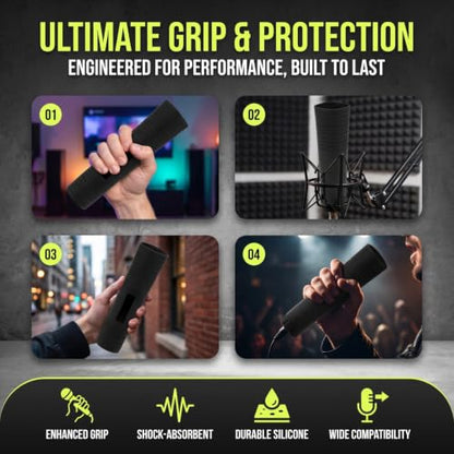 ibasenice 2PCS Microphone Handle Covers, Silicone Mic Sleeves, Black - color: Black