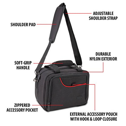 USA Gear Audio Interface Case Fits Zoom PodTrak P4, PodTrak P2, Focusrite Vocaster One, PreSonus Revelator io44 & more Podcast Interfaces - Padded Customizable Interior, Shoulder Strap (Red) - color: Red
