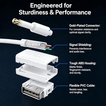 HANYAUKU USB to AUX Adapter, 3.5mm Male Plug Jack to Female AUX Audio Cable, Auxiliary Adapter Converter Cable for Connection of Car Jack Audio & External U Disk