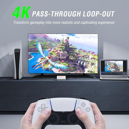 Fifine V3W HDMI Video Capture Card for Gaming, Streaming, Content Creation | 1080p 60fps capture, 4K 30fps HDMI output, Low latency, Vibrant RGB, 3.5mm audio input, for PS5, Switch, Xbox, Windows, macOS - color: White