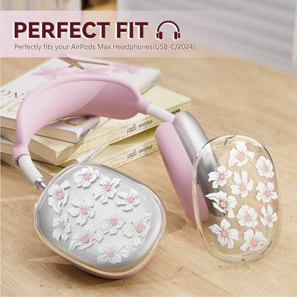 for Apple AirPods Max,Clear Flower Soft TPU Case for Women Girly,Lily | Ear Pad Case Cover/Ear Cups Cover/Headband Cover for AirPods Max Headphones (2024/2020)Transparent AirPod Max (USB-C) - color: Lily