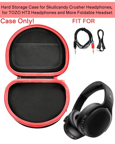 RAIACE Hard Storage Case Compatible with Skullcandy Crusher Over-Ear Headphones, for TOZO HT3 Headphones and More Foldable Headset, Travel Carrying Bag. (Case Only)-Black(Red Zipper) - color: Black(Red Zipper)