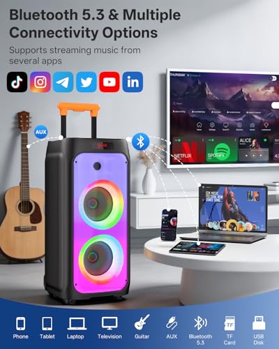 HWWR Karaoke Machine for Adults, Big Party Speaker with 500W Peak Power, Wireless PA System with Dual 8" Subwoofers, Disco Lights & 2 Microphones for Home Party Outdoor, Support USB/AUX/REC/TWS - size: 24 x 11.8 x 11.6 inches