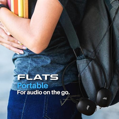 JVC Flats Foldable Colorful Flats On Ear Headphones with Remote and Microphone, 3.94 Foot Gold Plated 3.5mm Slim Plug - HAS160MA, Adjustable - Black - color: Black, style: Mic and Remote