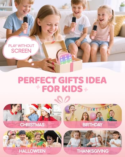 YLL Mini Karaoke Machine with 3 Wireless Microphones, Gifts for Kids | Portable Magic Voice Bluetooth Speaker, Birthday Gifts for Girls Ages 3, 4, 5, 6, 7, 8, 9, 10, 11, 12+ Year Old Family Party - color: Pink-3 Mics