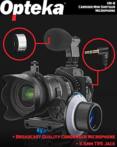 Opteka 3.5mm Cardioid Mini-Shotgun Hot Shoe Microphone for Mirrorless Cameras, DSLRs, and Camcorders with Windscreen, Fuzzy Dead Cat, Pouch