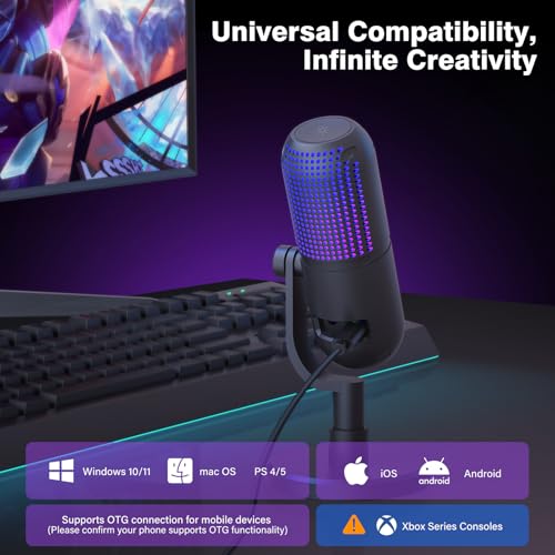 USB Condenser Microphone for PC Gaming,RGB Cardioid Desktop Mic - color: Black 1