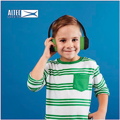Altec Lansing Kid Safe Noise Cancelling Wireless Headphones 15H Battery, 85dB Volume Limit, Foldable Design Powerful Sound, Active Noise Cancellation Perfect for Kids Ages 7+ (Blackout Green) - color: Blackout Funky Green