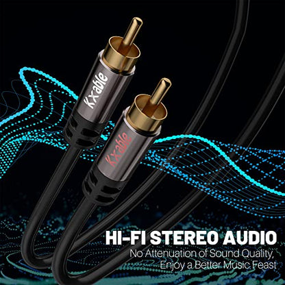 RCA Cable 125 FT, 2RCA Male to 2RCA Male Stereo Audio Cables, Dual Shielded Digital Analogue, 2 RCA Subwoofer Cord for Home Theater, HDTV, Amplifier, Hi-Fi System, Car Audio, Speaker, 23AWG OFC Core - size: 125 Feet
