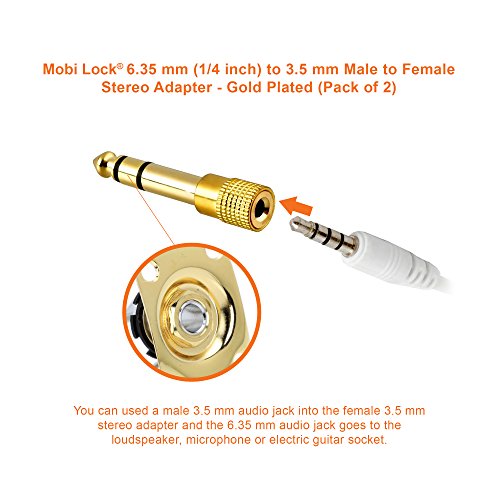 2Pcs 6.35mm Plug to 3.5mm Socket Stereo Audio Jack Adapter, Gold-Plated | 1/4in to 1/8in, connects amps, guitars, pianos, drums, speakers & mics to smaller devices