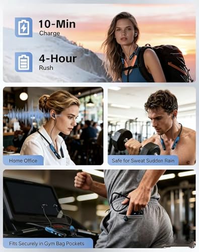 JL&MI Neckband Bluetooth Headphones, 1000H Extra Battery Life Magnetic Earbuds Noise Cancelling, 80H Playtime Running Headphones Around Neck with Mic, Wireless HiFi Stereo Earphones, Tech Gifts,Blue - color: Blue