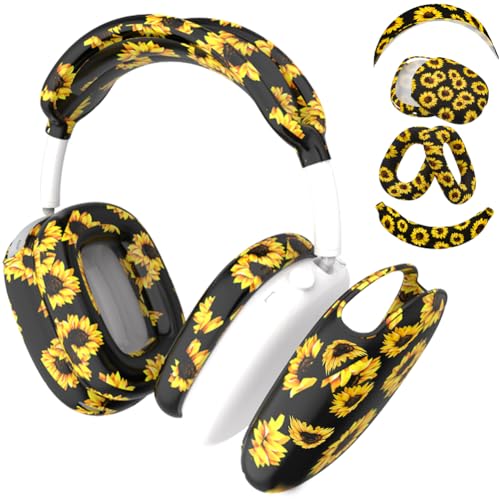 4 in 1 Silicone Case Cover Compatible with Apple Airpods Max 2/1 Headphones(2026/2024/2020), Printed Ear Pad Case Cover Ear Cups Cover and Headband Cover Headband Pad Accessories (Sunflower) - color: Sunflower