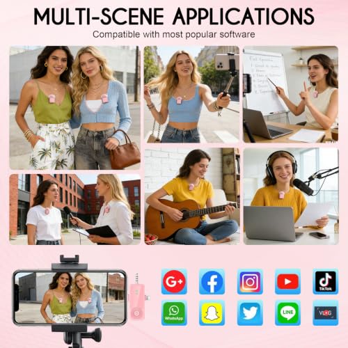 Mini Wireless Microphone for iPhone/Android/Camera, Noise Reduction - color: Pink