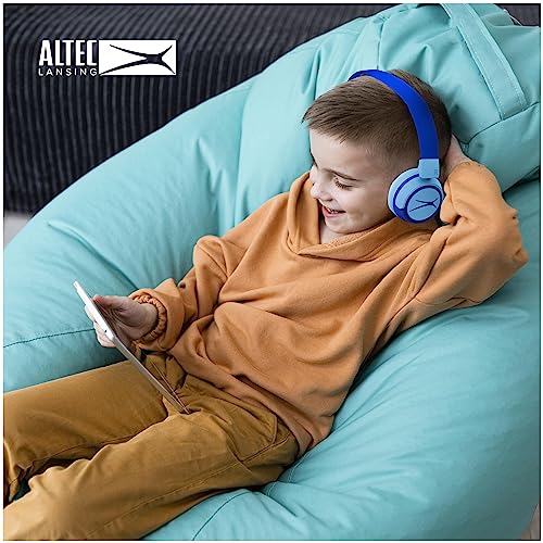 Altec Lansing Kid Safe 2-in-1 Wireless Bluetooth Headphones - Crystal Clear Sound, Safe Volume Limiting, Foldable Design - Enjoy Audio and Protect Your Child's Hearing (Hero Blue) - color: Hero Blue