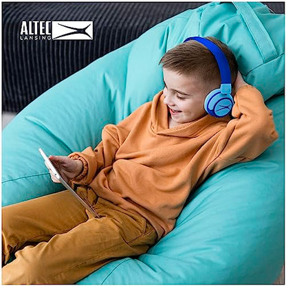 Altec Lansing Kid Safe 2-in-1 Wireless Bluetooth Headphones - Crystal Clear Sound, Safe Volume Limiting, Foldable Design - Enjoy Audio and Protect Your Child's Hearing (Hero Blue) - color: Hero Blue