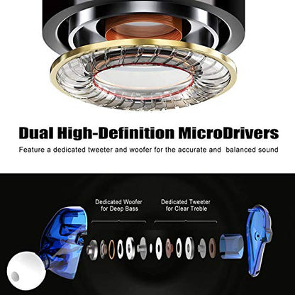 BASN High-Definition in Ear Monitor Headphones for Musicians with Detachable MMCX Earbuds; Dual Dynamic Drivers and Noise-Isolating (Blue) - color: Blue