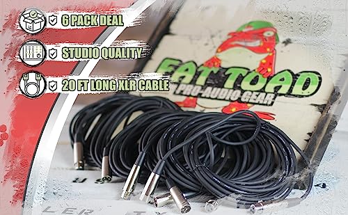 Fat Toad 20FT XLR Microphone Cables (ShieldedPRO X Series) 6-Pack – Audio Patch Cords with Lo-Z Connectors, 24 AWG Wires Balanced for Studio Use - size: 6-Pack