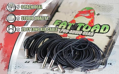 Fat Toad 20FT XLR Microphone Cables (ShieldedPRO X Series) 6-Pack – Audio Patch Cords with Lo-Z Connectors, 24 AWG Wires Balanced for Studio Use - size: 6-Pack