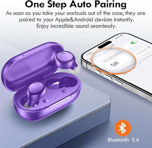 Lanteso True Wireless Earbuds Bluetooth 5.4, in Ear Headphones | 48H Playtime,Light Weight, Built in Mic, Premium Sound with Deep Bass, Clear Calls for Sports Workout Purple - color: Purple