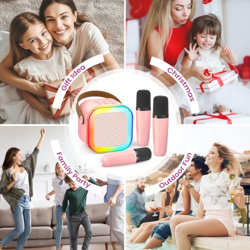 Mini Karaoke Machine, Portable Bluetooth Speaker & 3 Wireless Microphones | Karaoke Player Karaoke Microphone For Family Home Party Outdoor With HI-FI Sound | 5 Magic Sound | PA System | USB | TF | AUX - color: Lavender