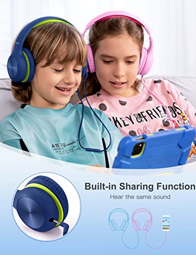 Nabevi Headphones for Kids for School, Kids Headphones with Microphone, Sharing Function, 85dB/94dB Safe Volume Limit, HD Sound, Over Ear Kid Headphone for School, On-line Study, Travel, DarkGreen - color: DarkGreen