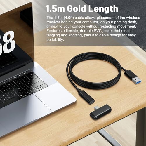 USB-C to USB-A Adapter Cable for SteelSeries Arctis 7X, Arctis 7P, Arctis 1 Wireless Gaming Headset Audio Transmitter Adapter, 4.9ft