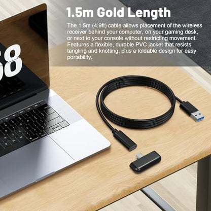 USB-C to USB-A Adapter Cable for SteelSeries Arctis 7X, Arctis 7P, Arctis 1 Wireless Gaming Headset Audio Transmitter Adapter, 4.9ft