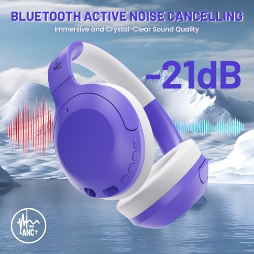 ATTACK SHARK G300 Active Noise Cancelling Wireless Headphones, Ultra Light Foldable Over-Ear Wired/Bluetooth Headset, 20H Playtime, Built-in Mic Hands Free Talking for Travel, Office, Home - Purple - color: Purple