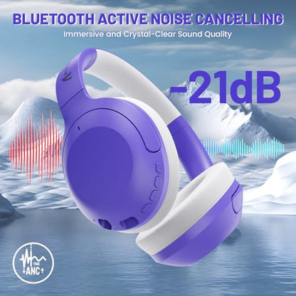 ATTACK SHARK G300 Active Noise Cancelling Wireless Headphones, Ultra Light Foldable Over-Ear Wired/Bluetooth Headset, 20H Playtime, Built-in Mic Hands Free Talking for Travel, Office, Home - Purple - color: Purple