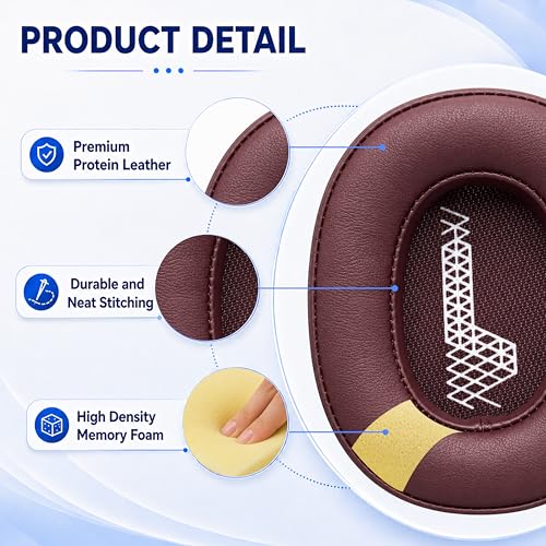 Replacement Ear Pads for JBL Live 500BT/Live 500 BT Headphone, Extra Thick Cushions, Ear Cups Cover, Soft Leather＆Memory Foam Headset Earpads (Red) - color: Red