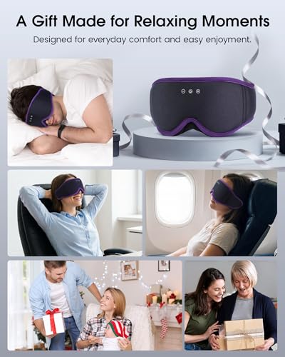 MUSICOZY Sleep Mask Bluetooth Headphones Eye Masks for Sleeping Headphone | 3D Wireless EyeMasks for Side Sleepers, 14-Hour Playtime, Ultra-Soft Breathable, Ultra-Thin Stereo Speakers for Women Men - color: Royal Purple