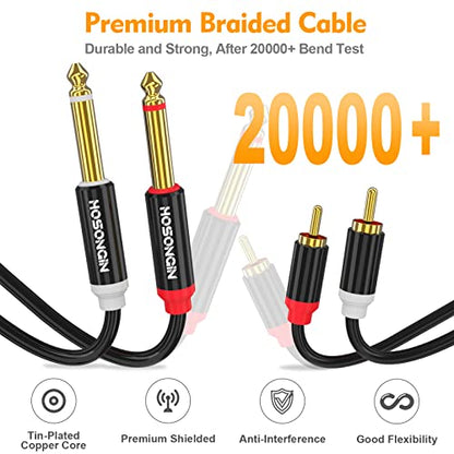 HOSONGIN RCCAA to 1/4 inch Cable 3.3 Feet,Dual 1/4 inch TS to Dual Stereo Audio Interconnect Cable, Gold Plated High Elastic PVC Jacket,Dual 6.35mm 1/4 inch Male TS to 2 Male Adapter Cable - size: 3.3 Feet