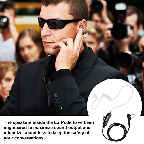 SAMCOM Transparent Clear Air Tube Wire Walkie Talkie Earpiece Headset | Hands-Free Comfortable Surveillance Ear Piece with Mic Microphone 2 Pin K plug for FPCN30A/FPCN10A Radios - size: Clear Tube Earpiece