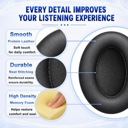 Replacement Ear Pads for Sony WH-1000XM3 Headphones, Ear Cushions for WH1000XM3, Extra Thick Earpads, Headphone Pads with Protein Leather＆Memory Foam, Replacement Cushions - color: Black