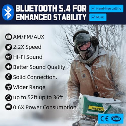 PROHEAR 033 2.0 Bluetooth Hearing Protection Headphones with AM/FM Radio - 31 SNR Noise Reduction Ear Muffs, 50Hrs Rechargeable Battery, 2 Pack for Mowing, Snowblowing, Outdoor Use - Black and Black - color: Af/Fm+bluetooth-black*2