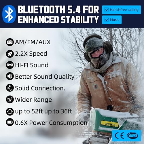PROHEAR 033 2.0 Bluetooth Hearing Protection Headphones with AM/FM Radio - 31 SNR Noise Reduction Ear Muffs, 50Hrs Rechargeable Battery, 2 Pack for Mowing, Snowblowing, Outdoor Use - Black and Black - color: Af/Fm+bluetooth-black*2