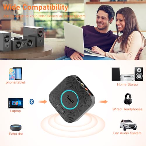 1Mii B06S Bluetooth 5.3 Receiver, Hi-Fi Wireless Audio Adapter | for Home Music Streaming System with aptX HD, aptX Low Latency, Volume Control, and RCA/3.5mm AUX Outputs