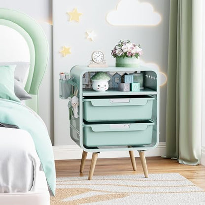 SYKIARIOL Kids Nightstand,Cute End Table with Storage Drawer,Nightstand for Girls Bedroom Furniture - color: Green
