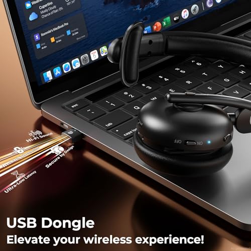 Dytole Wireless Headset with Mic for Work, Bluetooth Headset with Mic, AI Noise Cancelling, 65H Battery & Mute Function, Single-Ear Wireless Headset & USB Dongle, Fit for PC/Laptop/Teams/Call Center