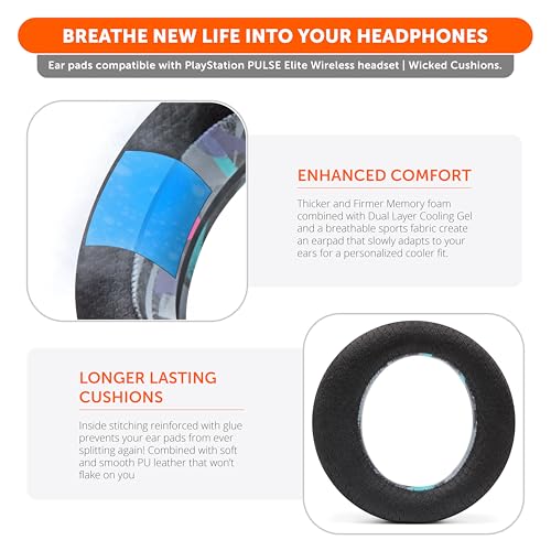 WC Freeze Pulse Elite - Cooling Gel Earpads for PS5 Pulse Elite | Made by Wicked Cushions | Thicker Cushion & Wider Opening | 90's Black - color: 90's Black