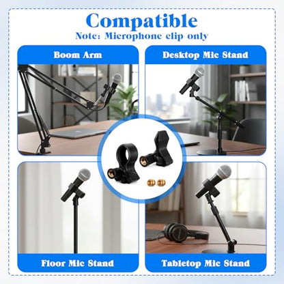 2 Pack Universal Microphone Holder for Mic Stand, Microphone Clip Adjustable Microphones Clamp for 0.6" to 2.4" Diameter (1.5-6cm) Includes 5/8", 3/8", 1/4" Metal Threads