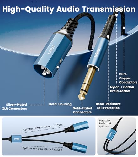 Tisino 1/4" TRS to Dual XLR Male Stereo Y-Splitter Breakout Cable, 6.6FT - size: 2m/6.6feet, style: 1/4" TRS to 2 XLR Male