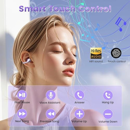 Ear Clip Earbuds Mini Open Ear Headphones Wireless Bluetooth Earphones for Sport Workout Driving Walking Running Compatible with iPhone Android (Purple)