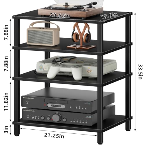 4-Tier AV Media Player Stand, Black Stereo Cabinet, Modern Stereo Cabinet, Wooden TV Stand,Game Console Shelf, Multifunctional Entertainment Center, Suitable for Home, Conference Room - color: Black, size: 4 Tier