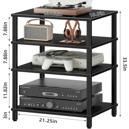 4-Tier AV Media Player Stand, Black Stereo Cabinet, Modern Stereo Cabinet, Wooden TV Stand,Game Console Shelf, Multifunctional Entertainment Center, Suitable for Home, Conference Room - color: Black, size: 4 Tier