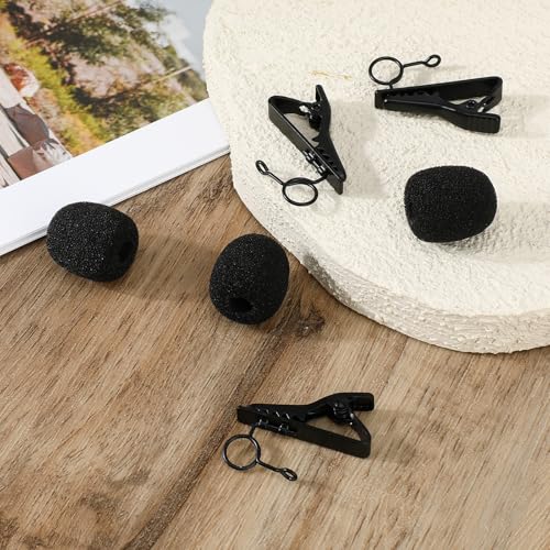 Lavalier Microphone Clip, 3PCS Metal Tie Clips with 3PCS Lapel Mic Windscreen Foam Covers, Lapel Microphone Accessories for Fixing, Black Wireless Mic Clip