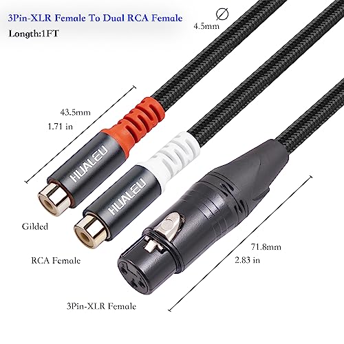 1FT XLR to RCA Y Splitter, Dual RCA to XLR Audio Interconnect Cable for Speaker & Mic - color: XLR Female to Dual RCA