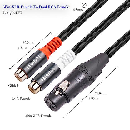 1FT XLR to RCA Y Splitter, Dual RCA to XLR Audio Interconnect Cable for Speaker & Mic - color: XLR Female to Dual RCA